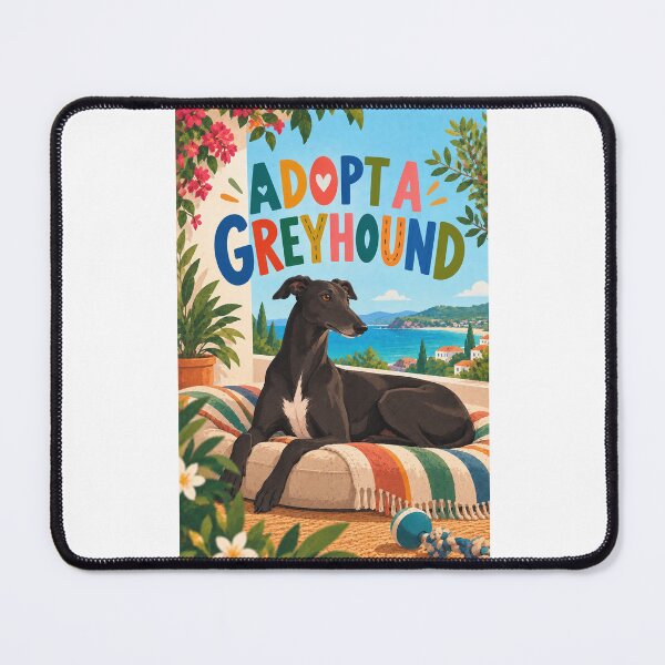 Item preview, Adopt a Greyhound with Black Rescue Hound and Sunny Coastal Setting designed and sold by Places On Earth.