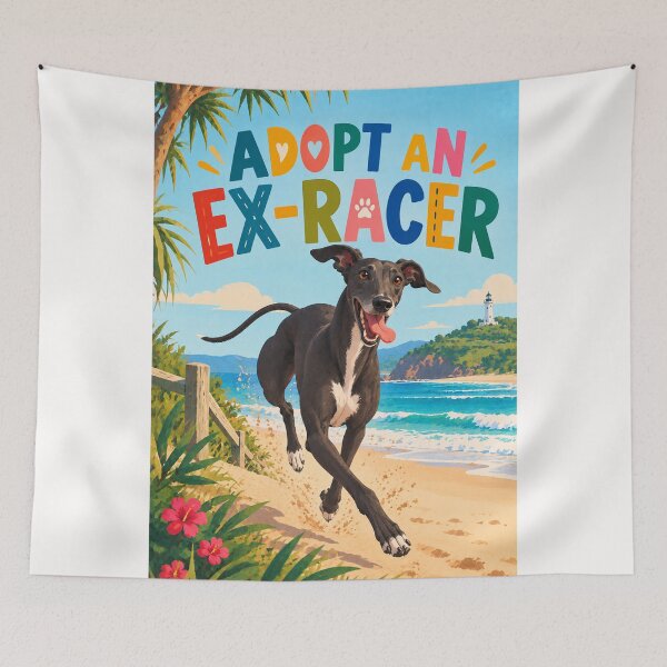 Item preview, Adopt an Ex-Racer Greyhound Running on a Tropical Beach designed and sold by Places On Earth.