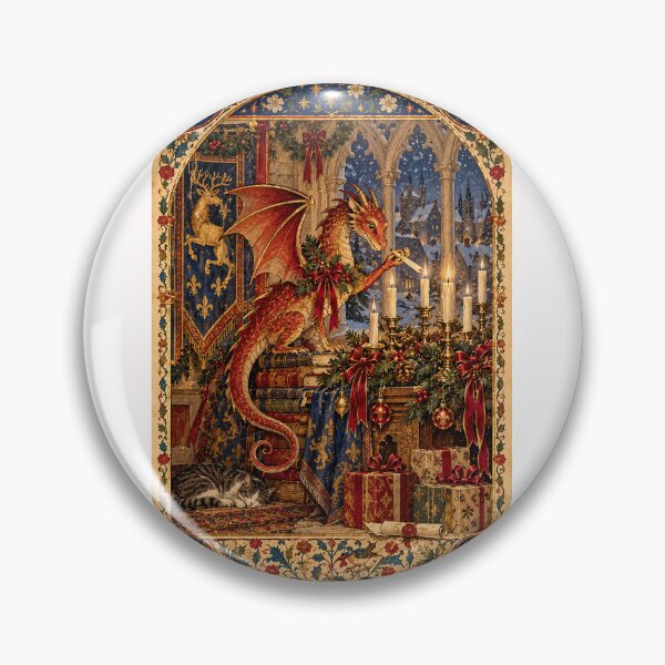Item preview, Medieval Christmas Dragon Reading by Candlelight in a Snowy Castle designed and sold by Places On Earth.