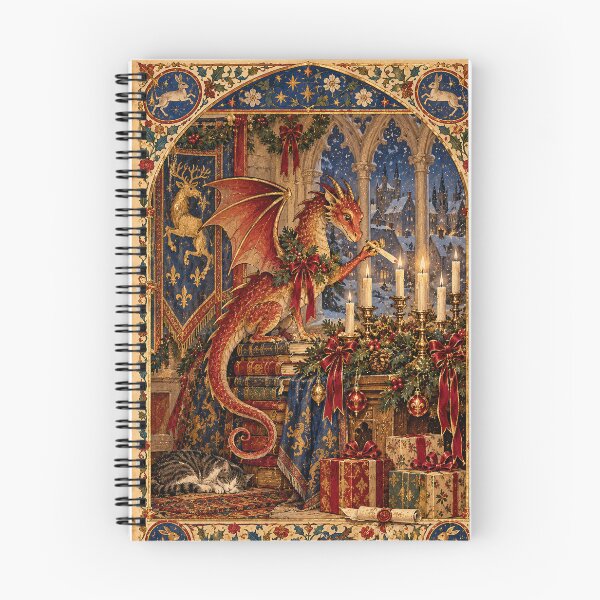 Item preview, Medieval Christmas Dragon Reading by Candlelight in a Snowy Castle designed and sold by Places On Earth.