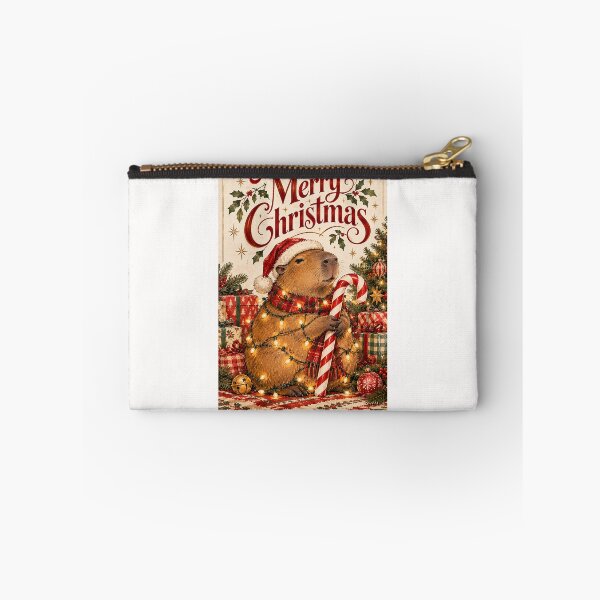 Item preview, Merry Christmas Capybara with Candy Cane and Festive Lights designed and sold by Places On Earth.
