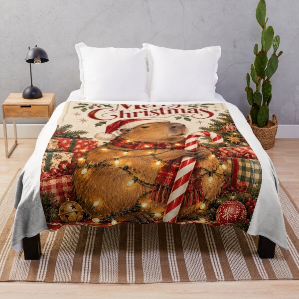 Item preview, Merry Christmas Capybara with Candy Cane and Festive Lights designed and sold by Places On Earth.