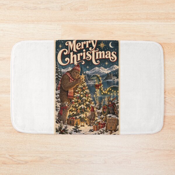 Item preview, Cryptid Christmas at Loch Ness with Bigfoot, Nessie and Mothman designed and sold by Places On Earth.