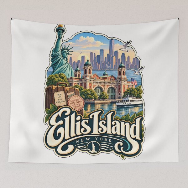 Item preview, Ellis Island New York Statue of Liberty Immigration Landmark and Manhattan Skyline designed and sold by Places On Earth.