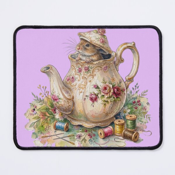 Item preview, Cute Mouse Peeking from Floral Teapot designed and sold by Merli7.