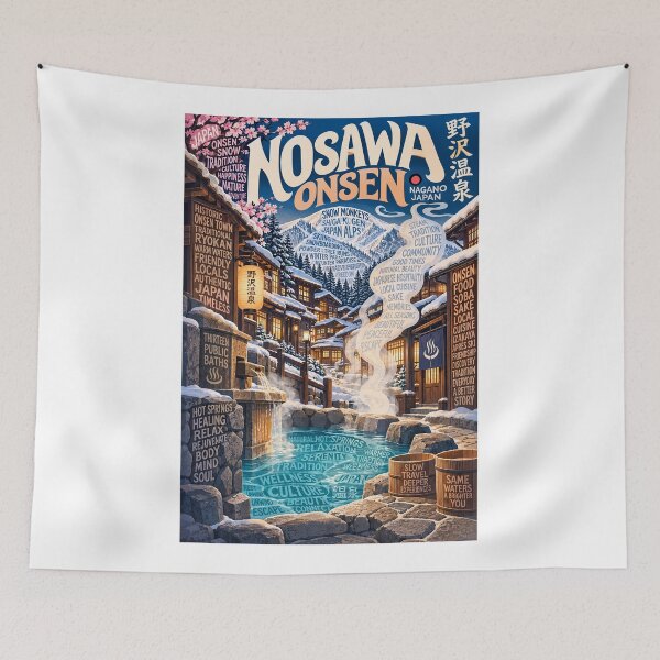 Item preview, Nozawa Onsen Nagano Japan Hot Springs Snow Village and Japanese Alps designed and sold by Aryabek.