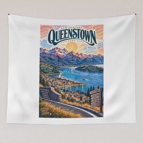 Artikelvorschau, Queenstown, Neuseeland, Lake Wakatipu, Südalpen und Remarkables entworfen und verkauft von Aryabek.