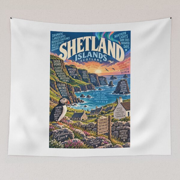 Item preview, Shetland Islands Scotland Northern Isles Cliffs Puffins and Atlantic Coast designed and sold by Aryabek.