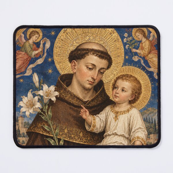 Item preview, Saint Anthony of Padua – Saint Anthony Holding the Child Jesus | Catholic Religious Art designed and sold by Crux Fidelis.