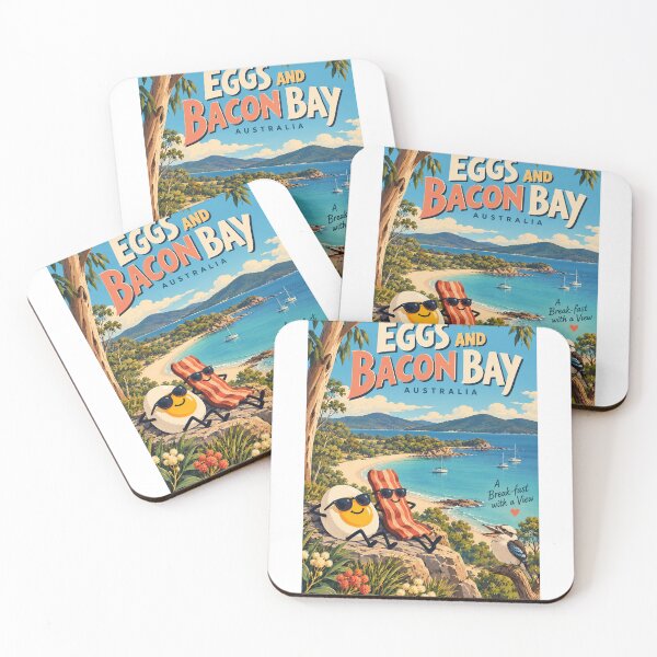 Item preview, Eggs and Bacon Bay Tasmania Australia Coastal Breakfast with Kookaburra and Eucalyptus designed and sold by Aryabek.