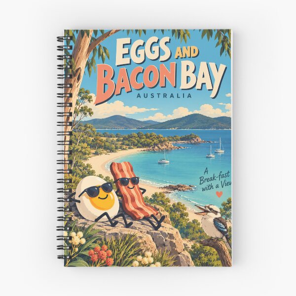 Item preview, Eggs and Bacon Bay Tasmania Australia Coastal Breakfast with Kookaburra and Eucalyptus designed and sold by Aryabek.