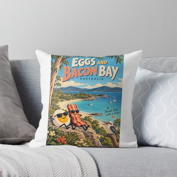 Item preview, Eggs and Bacon Bay Tasmania Australia Coastal Breakfast with Kookaburra and Eucalyptus designed and sold by Aryabek.