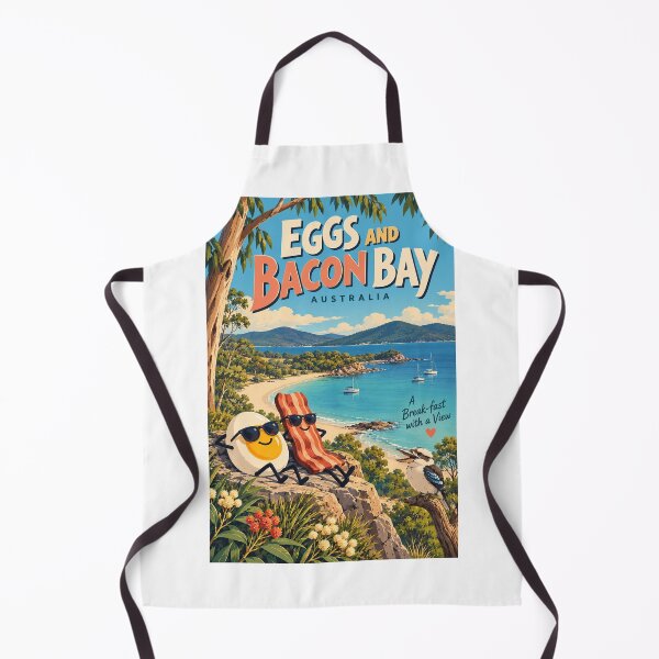 Item preview, Eggs and Bacon Bay Tasmania Australia Coastal Breakfast with Kookaburra and Eucalyptus designed and sold by Aryabek.