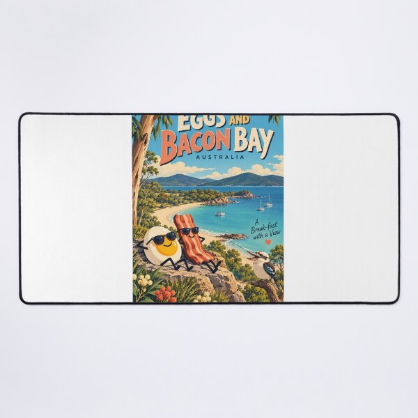Item preview, Eggs and Bacon Bay Tasmania Australia Coastal Breakfast with Kookaburra and Eucalyptus designed and sold by Aryabek.