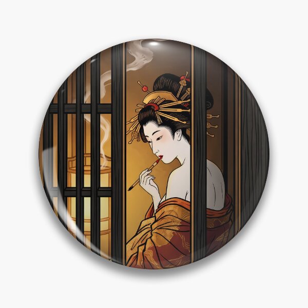 Artikelvorschau, Geisha raucht Pfeife hinter hölzerner Gittertür entworfen und verkauft von TokyoUkiyoHouse.