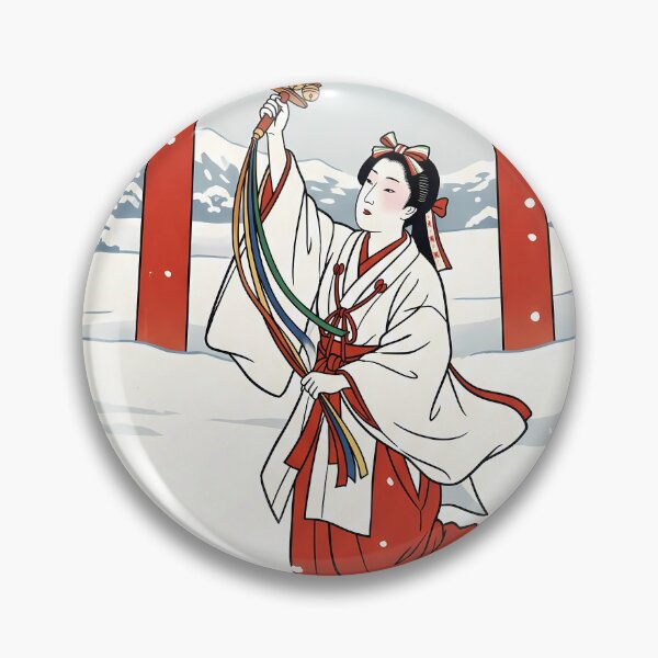 Item preview, Shrine Maiden Kagura Dance in Snow Torii designed and sold by TokyoUkiyoHouse.