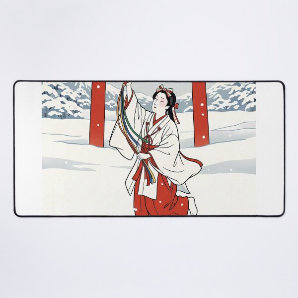 Item preview, Shrine Maiden Kagura Dance in Snow Torii designed and sold by TokyoUkiyoHouse.