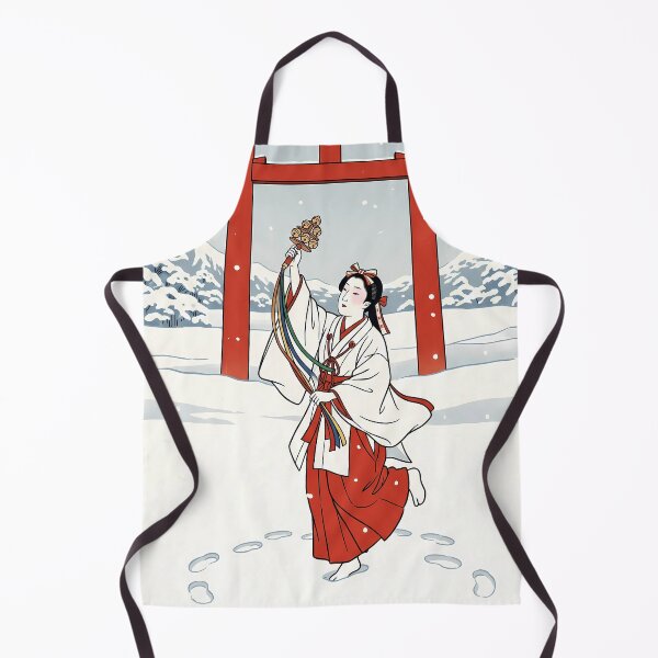 Item preview, Shrine Maiden Kagura Dance in Snow Torii designed and sold by TokyoUkiyoHouse.