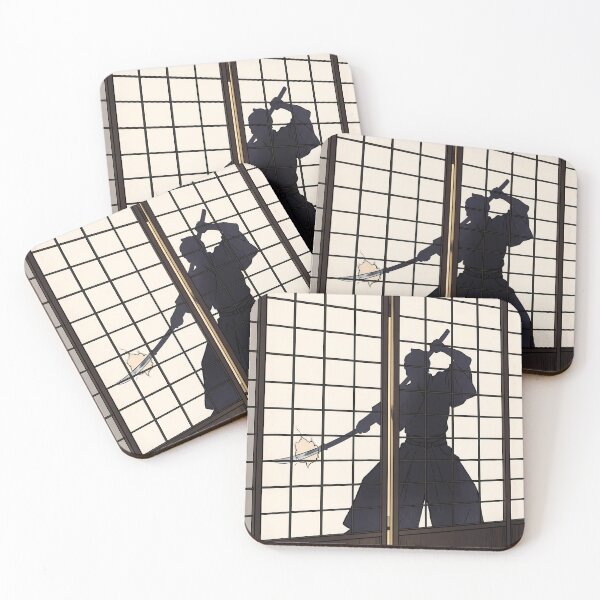 Item preview, Samurai Silhouette Piercing Shoji Screen Door designed and sold by TokyoUkiyoHouse.