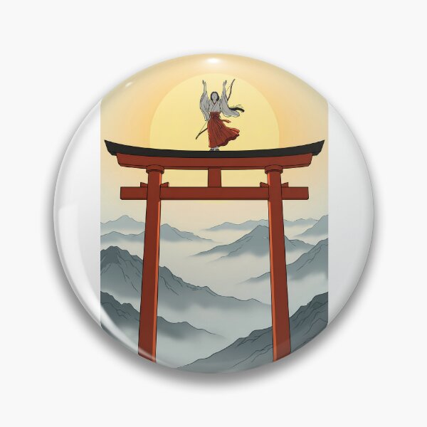 Item preview, Shrine Maiden Atop Torii Gate at Sunrise designed and sold by TokyoUkiyoHouse.
