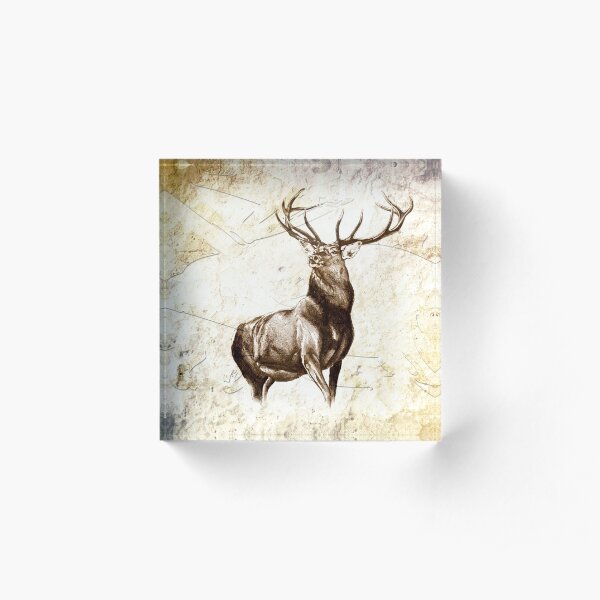 antique stag art drawing handmade nature Acrylic Block