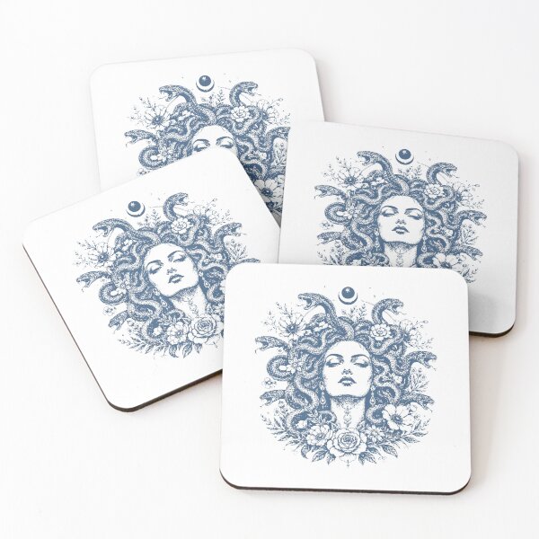 Item preview, Blue Medusa with Snakes and Gothic Flowers designed and sold by VioletNance.