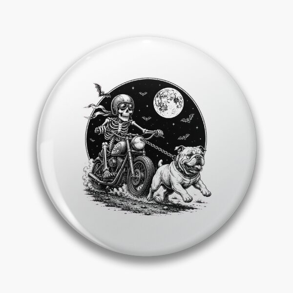 Item preview, skeleton running with bulldog halloween night full moon bats designed and sold by hugoinkcoast.