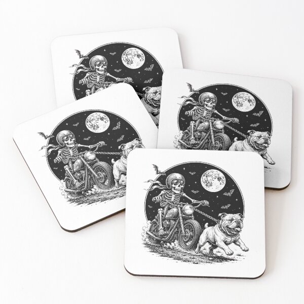 Item preview, skeleton running with bulldog halloween night full moon bats designed and sold by hugoinkcoast.
