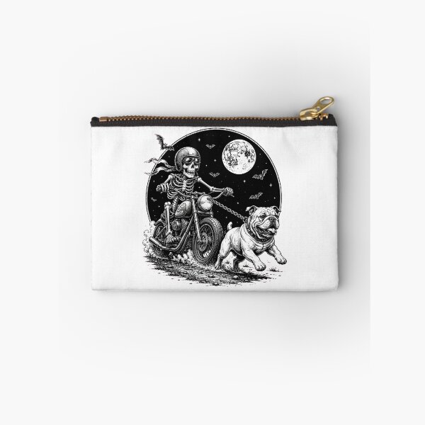 Item preview, skeleton running with bulldog halloween night full moon bats designed and sold by hugoinkcoast.