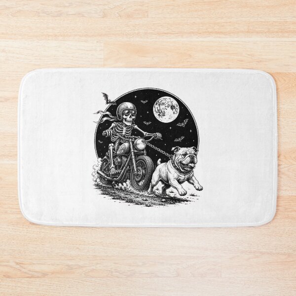 Item preview, skeleton running with bulldog halloween night full moon bats designed and sold by hugoinkcoast.