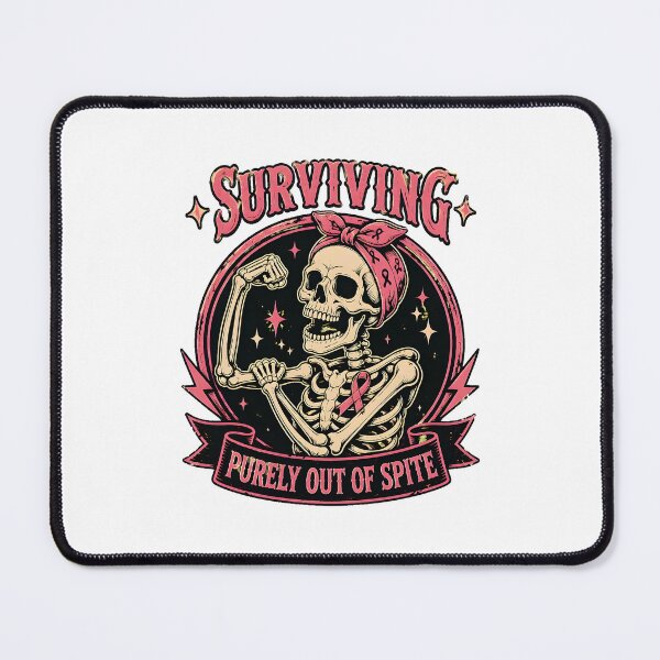 Item preview, skeleton surviving purely out of spite pink ribbon coffee mug designed and sold by hugoinkcoast.