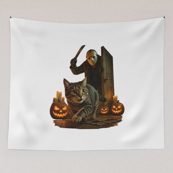 Item preview, spooky cat selfie halloween horror jason voorhees cat designed and sold by hugoinkcoast.