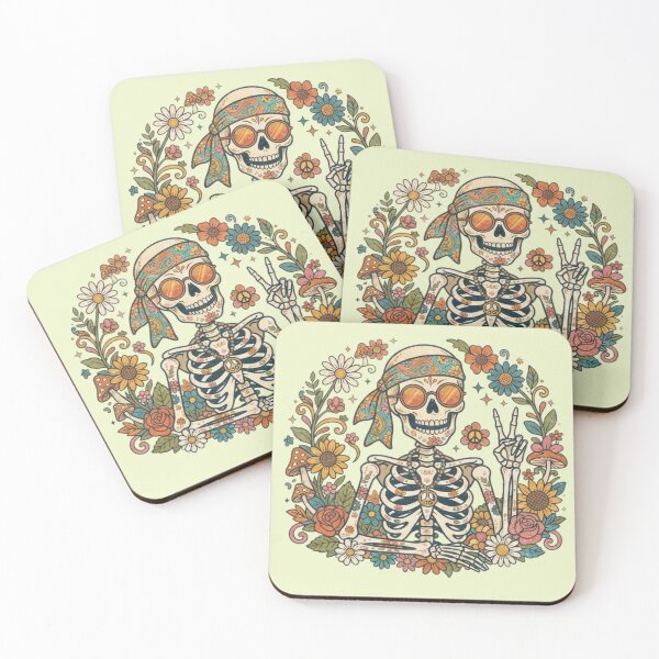 Item preview, peace & love Hippie Skeleton Vintage Retro 70s Floral Skull designed and sold by CF_VintageDesign.