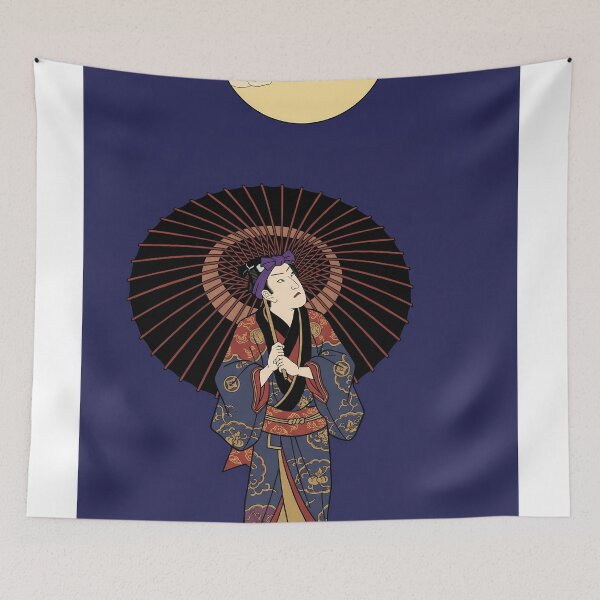 Item preview, Kabuki Actor with Umbrella Full Moon Ukiyo-e designed and sold by TokyoUkiyoHouse.