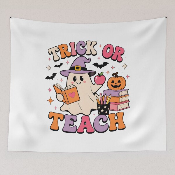 Item preview, trick or teach groovy teacher halloween retro floral ghost designed and sold by Lockcownmz.