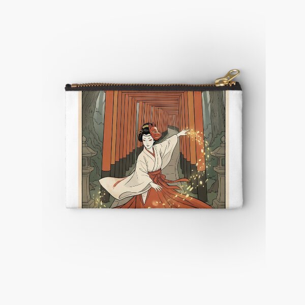 Item preview, Shrine Maiden Dancing Under Torii Gates with Fox Mask designed and sold by TokyoUkiyoHouse.