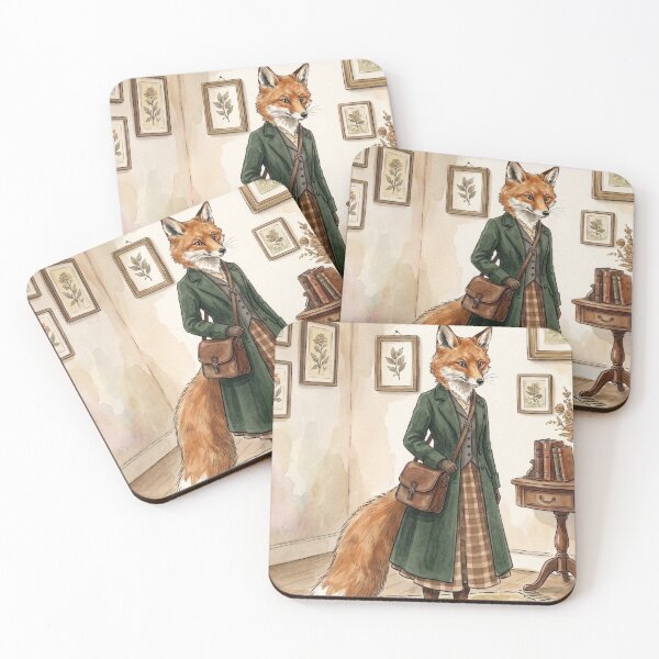 Item preview, Vintage Fox Lady in Green Coat Indoors designed and sold by Merli7.