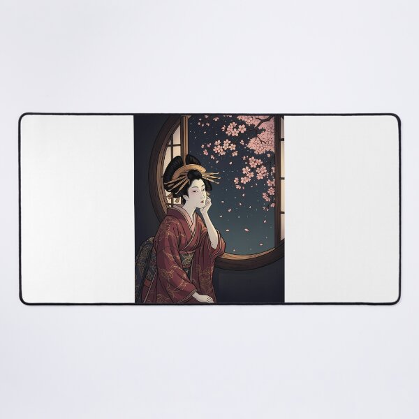 Item preview, Geisha Looking at Night Sakura Through Circular Window designed and sold by TokyoUkiyoHouse.