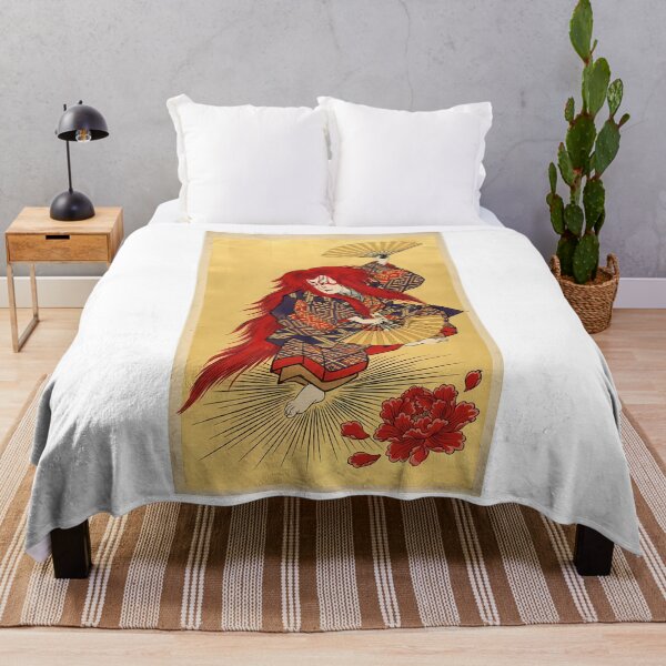 Item preview, Red Kabuki Lion Dance with Golden Fans designed and sold by TokyoUkiyoHouse.