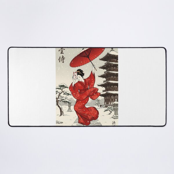 Item preview, Geisha with Kitsune Mask in Snow designed and sold by TokyoUkiyoHouse.