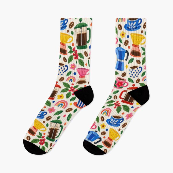 Item preview, Colorful Coffee Pattern with Moka Pots, Mugs and Flowers designed and sold by Kybruno's Creations.