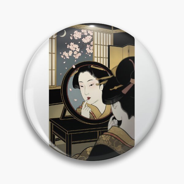 Artikelvorschau, Geisha trägt Rouge in einer Spiegelnachtszene auf entworfen und verkauft von TokyoUkiyoHouse.