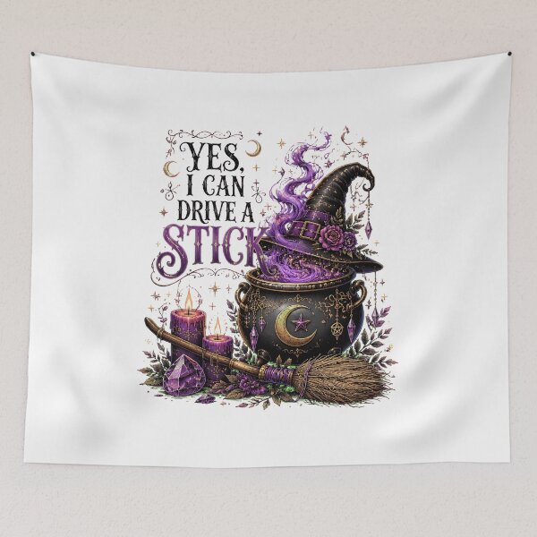 Item preview, yes i can drive a stick witch hat broom halloween designed and sold by Lockcownmz.