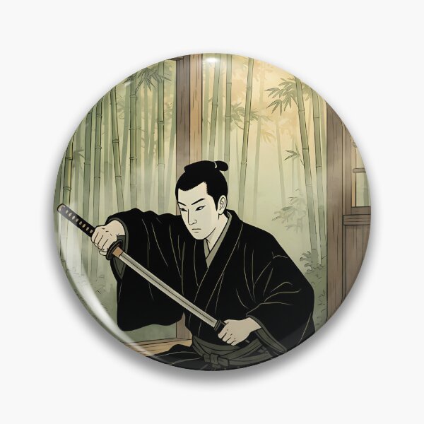 Item preview, Samurai Drawing Katana in Dojo with Bamboo Forest Ukiyo-e designed and sold by TokyoUkiyoHouse.