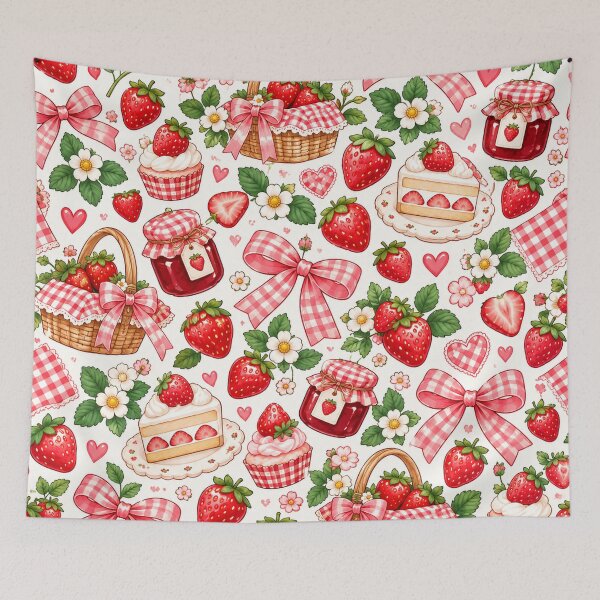 Item preview, Cute Strawberry Picnic Pattern – Kawaii Cottagecore Strawberry Design designed and sold by RJACreative.