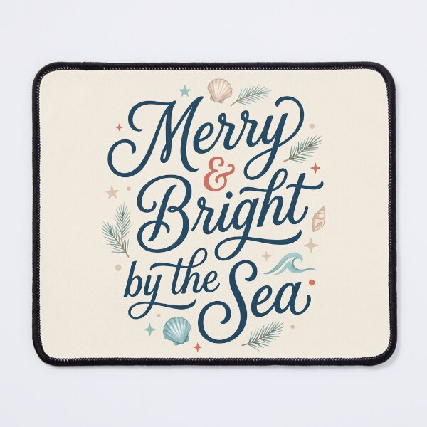 Item preview, Merry & Bright by the Sea – Coastal Christmas Typography Beach Holiday Design designed and sold by Sea Gem.