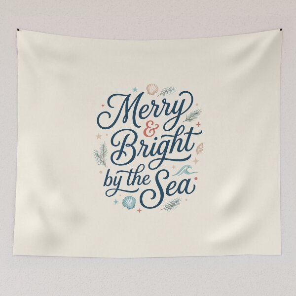 Item preview, Merry & Bright by the Sea – Coastal Christmas Typography Beach Holiday Design designed and sold by Sea Gem.