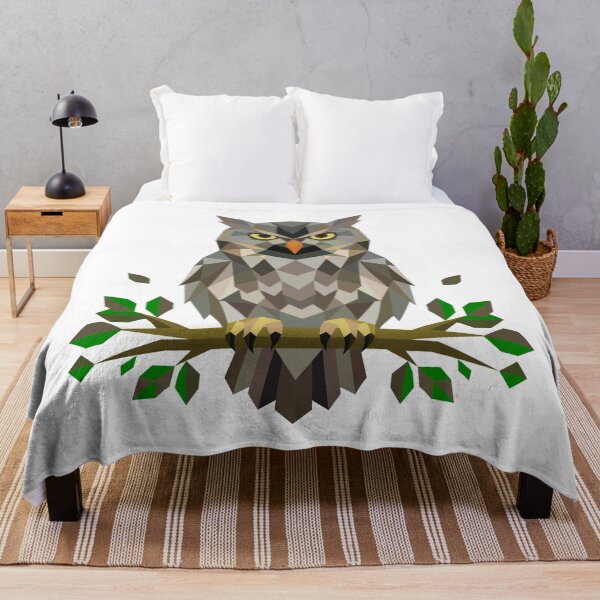 Item preview, Geometric Low Poly Owl on Leafy Branch designed and sold by KhrystallineArt.
