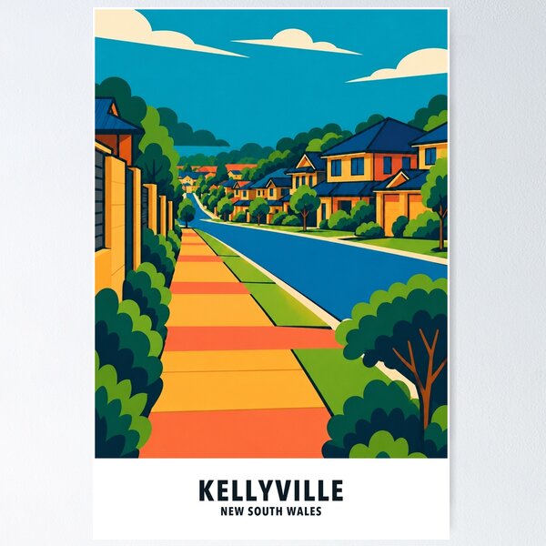 Artikelvorschau, Grünes Wohnstraßenbild von Kellyville entworfen und verkauft von Print My Town.