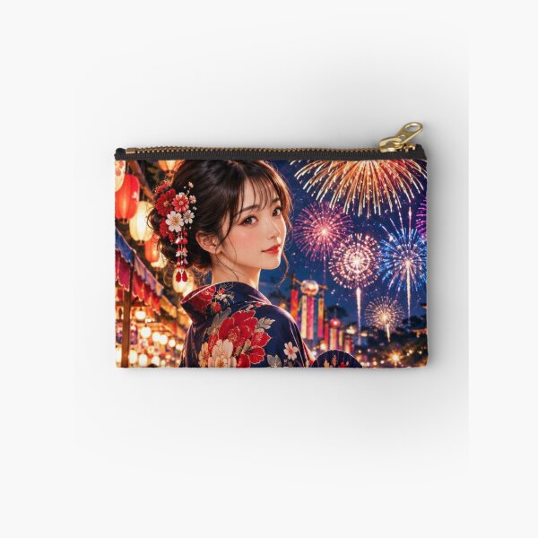 Item preview, Japanese Woman in Kimono with Fireworks and Festival Lanterns designed and sold by vekotpu.